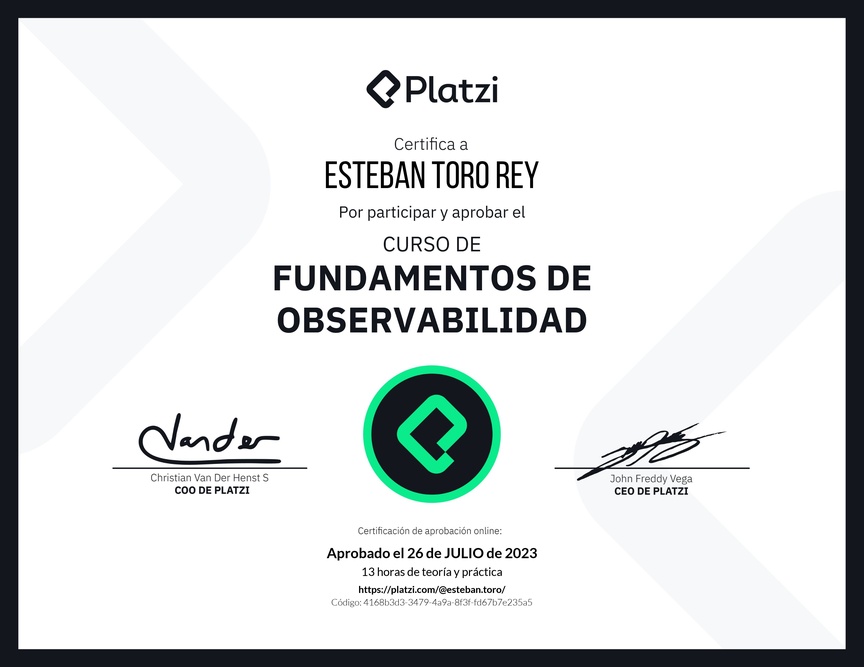 Diploma del Curso de Fundamentos de Observabilidad con New Relic