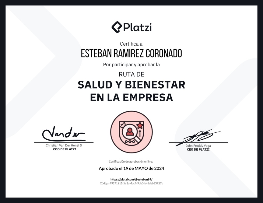 Diploma de la Ruta de Aprendizaje de Salud y bienestar en la empresa