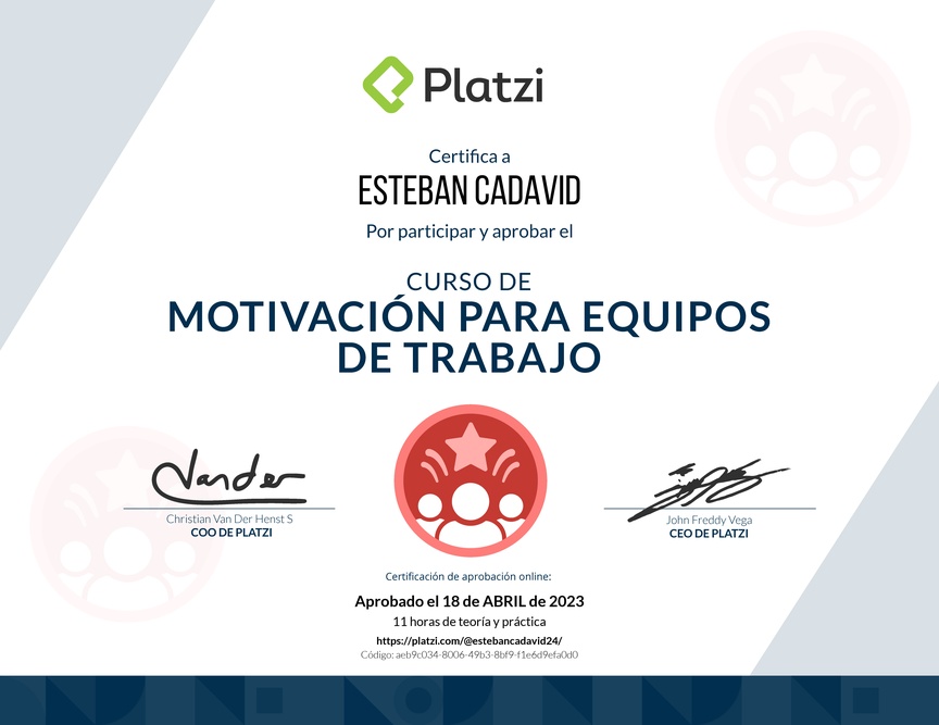 Diploma del Curso de Motivación para Equipos de Trabajo