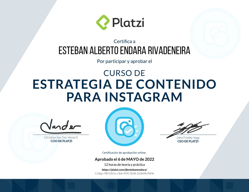 Diploma del Curso de Estrategia de Contenido para Instagram