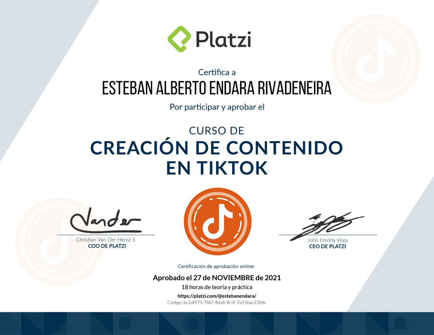 Diploma del Curso de Creación de Contenido en TikTok
