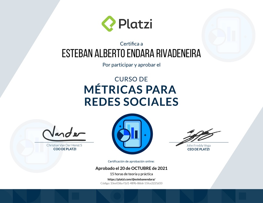 Diploma del Curso de Métricas para Redes Sociales