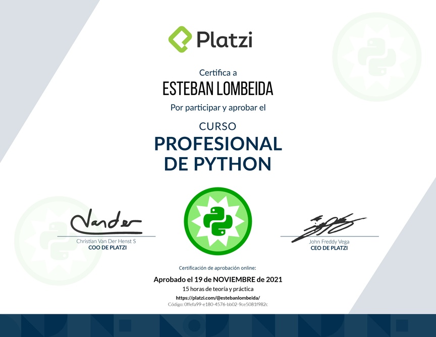 Diploma del Curso Profesional de Python