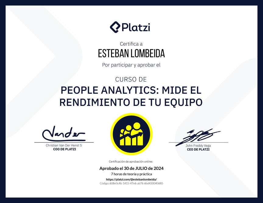 Diploma del Curso de People Analytics: Mide el Rendimiento de tu Equipo