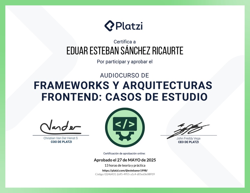 Diploma de Audiocurso de Frameworks y Arquitecturas Frontend: Casos de Estudio