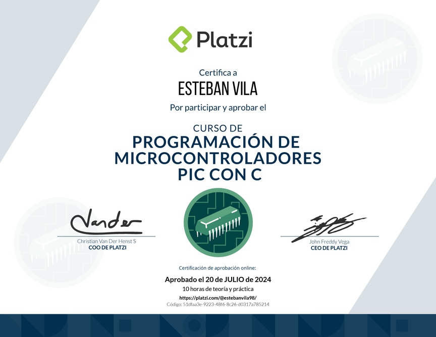Diploma del Curso de Programación de Microcontroladores Pic con C