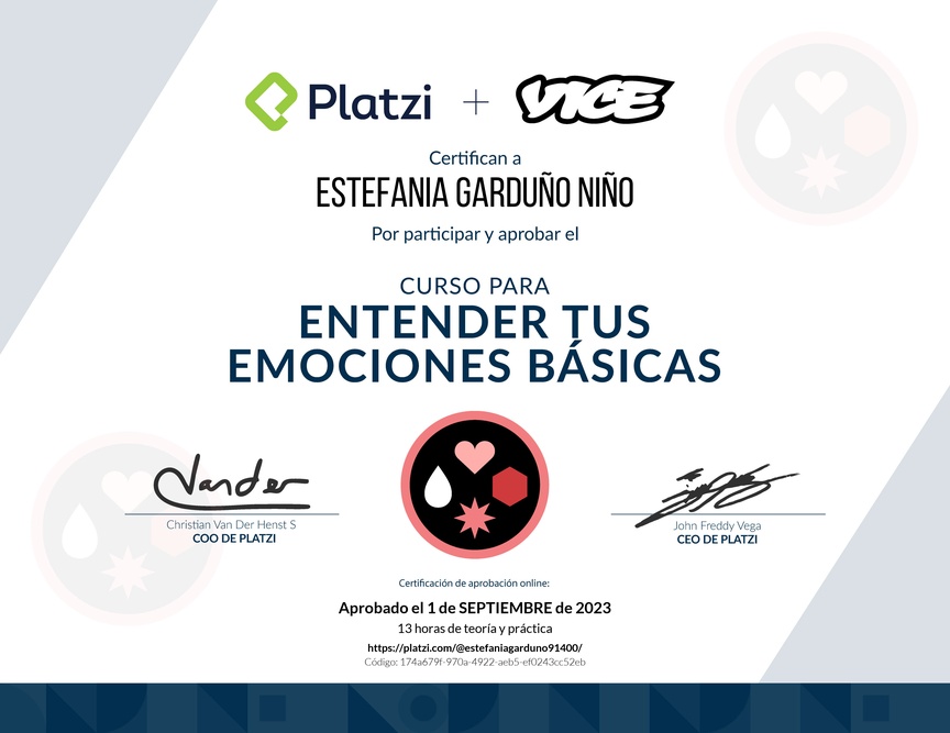 Diploma del Curso para Entender tus Emociones Básicas