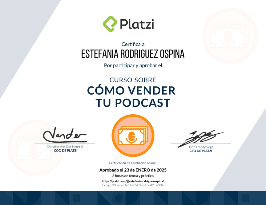 Diploma del Curso sobre Cómo Vender tu Podcast