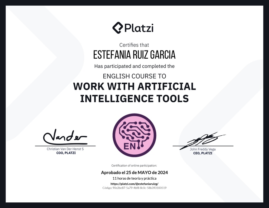Diploma del Curso de Inglés para el Uso de Inteligencia Artificial