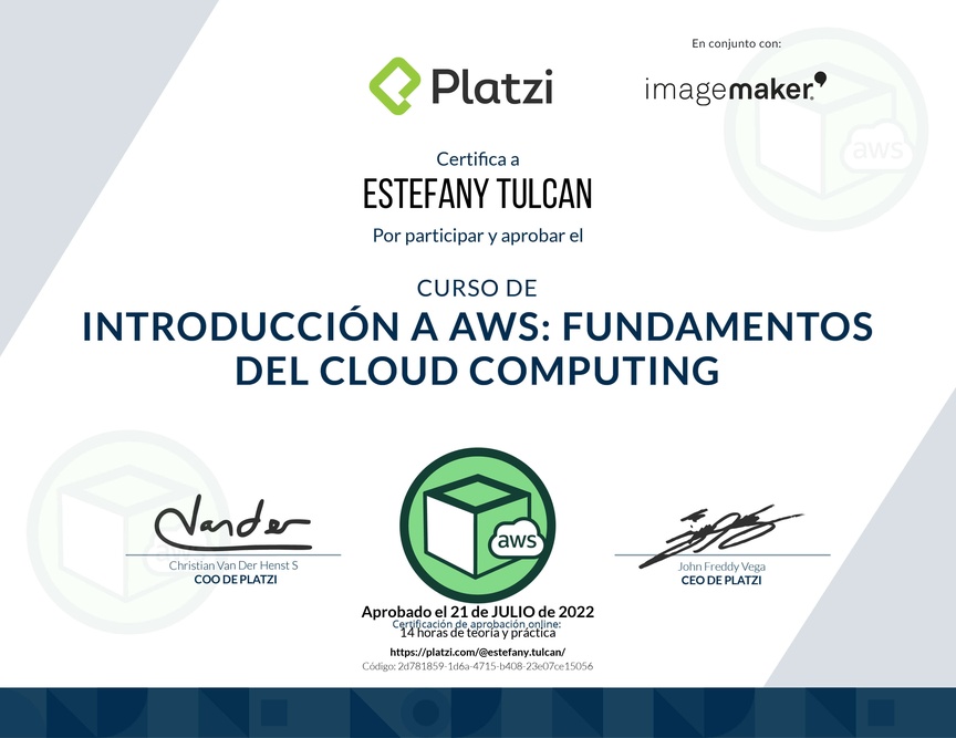 Diploma del Curso de Introducción a AWS: Fundamentos de Cloud Computing