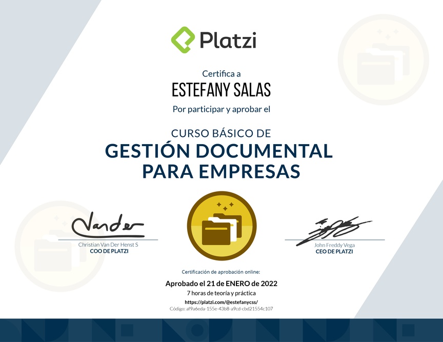 Diploma del Curso Básico de Gestión Documental para Empresas