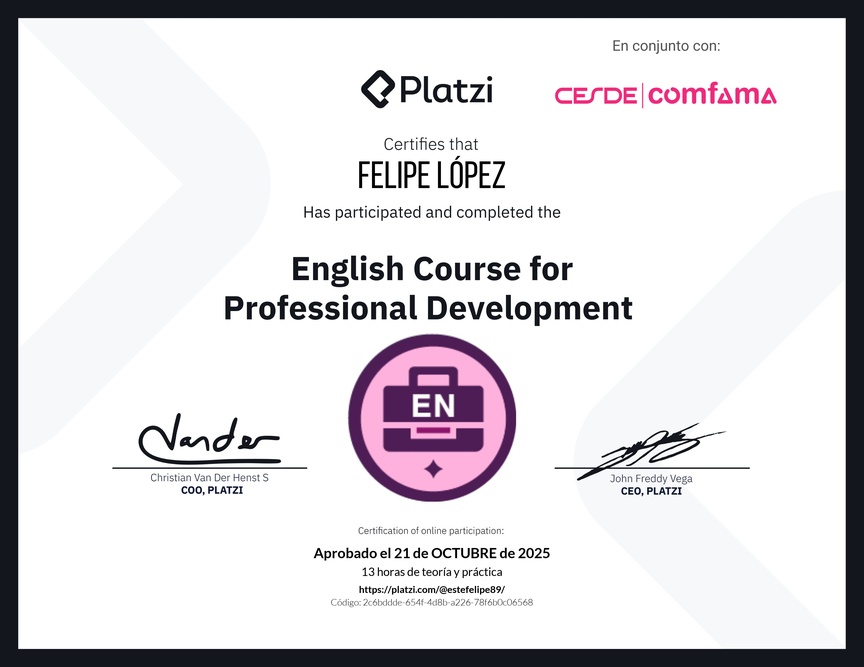 Diploma del Curso en Inglés para el Desarrollo Profesional