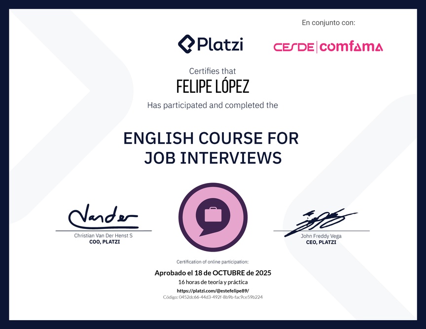 Diploma del Curso de Inglés para Entrevistas de Trabajo