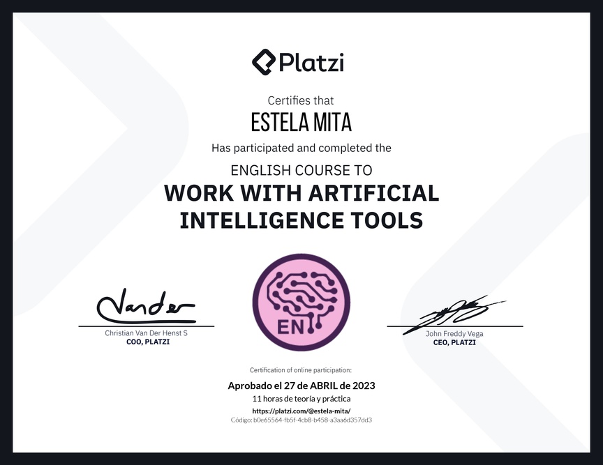 Diploma del Curso de Inglés para el Uso de Inteligencia Artificial