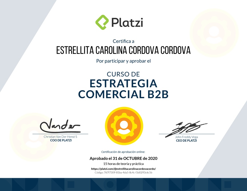 Diploma del Curso de Estrategia Comercial B2B