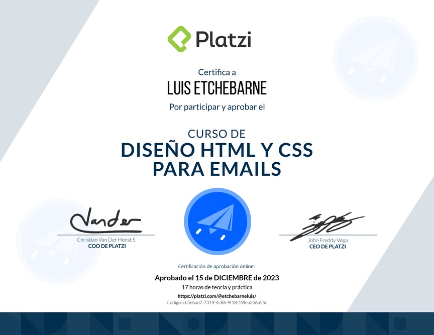 Diploma del Curso de Diseño y Maquetación para Emails