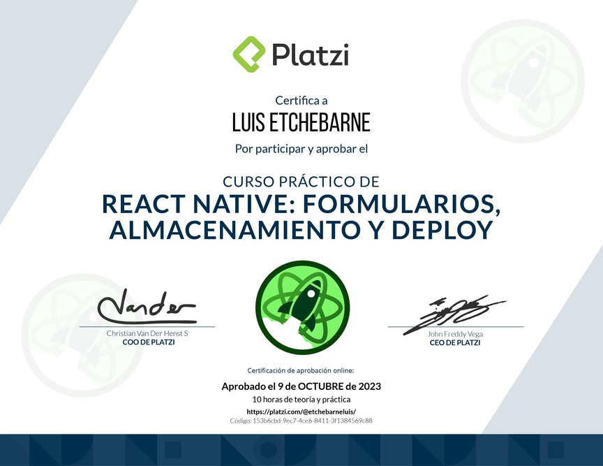 Diploma del Curso de React Native: Formularios, Almacenamiento y Deploy