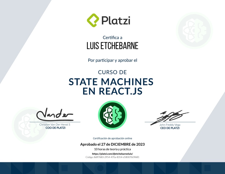 Diploma del Curso de State Machines en React.js