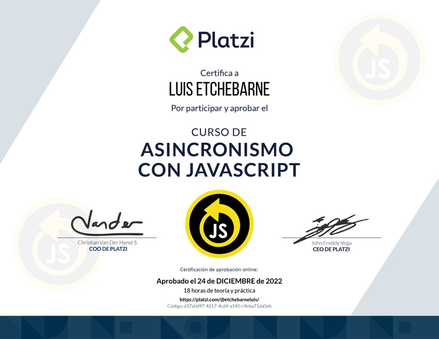 Diploma del Curso de Asincronismo con JavaScript 2022