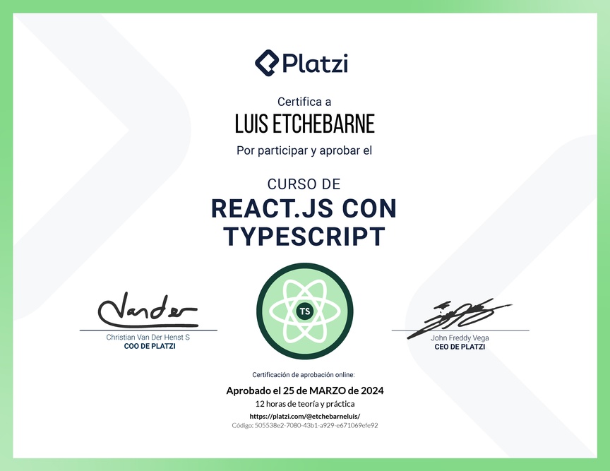 Diploma del Curso de React.js con TypeScript