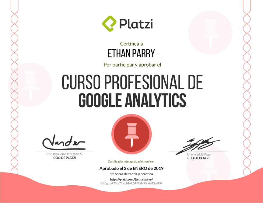 Diploma del Curso Profesional de Google Analytics 2017