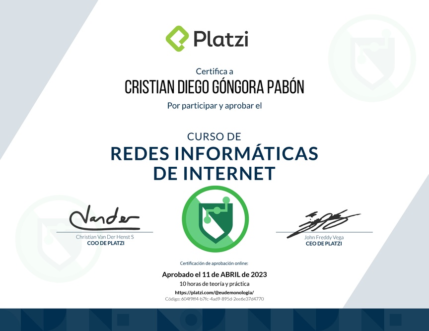 Diploma del Curso de Redes Informáticas de Internet