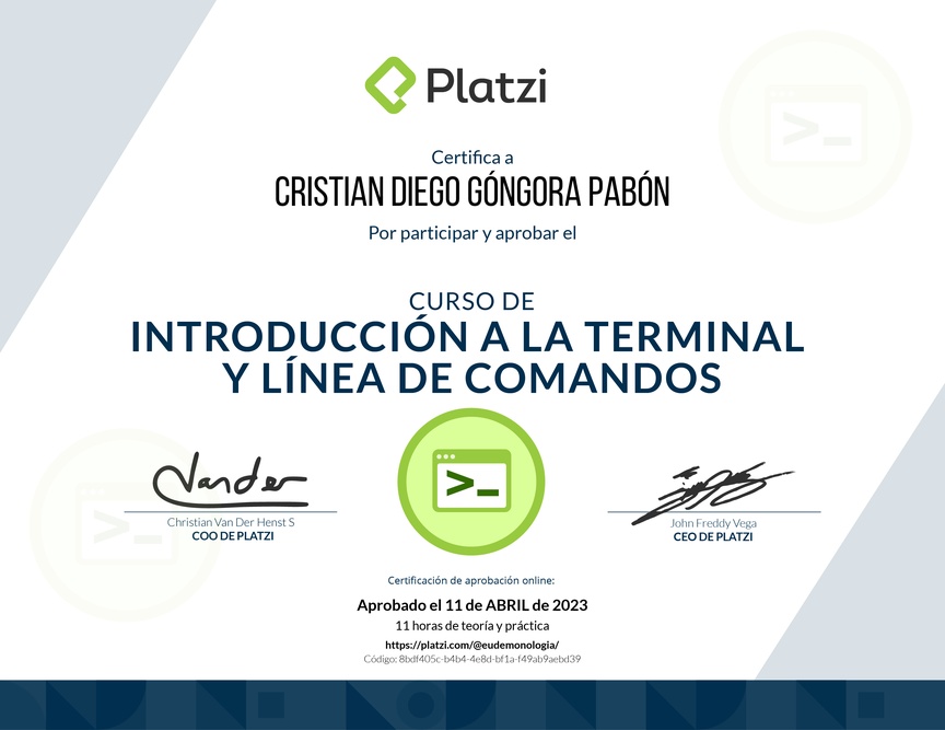 Diploma del Curso de Introducción a la Terminal y Línea de Comandos