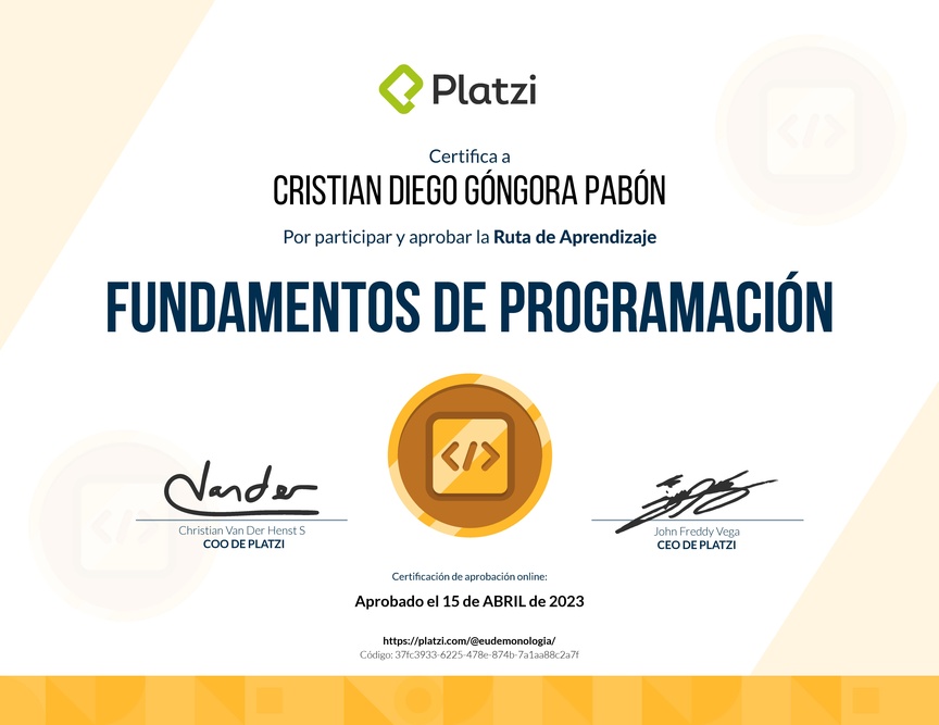 Diploma de la Ruta de Aprendizaje de Fundamentos de programación