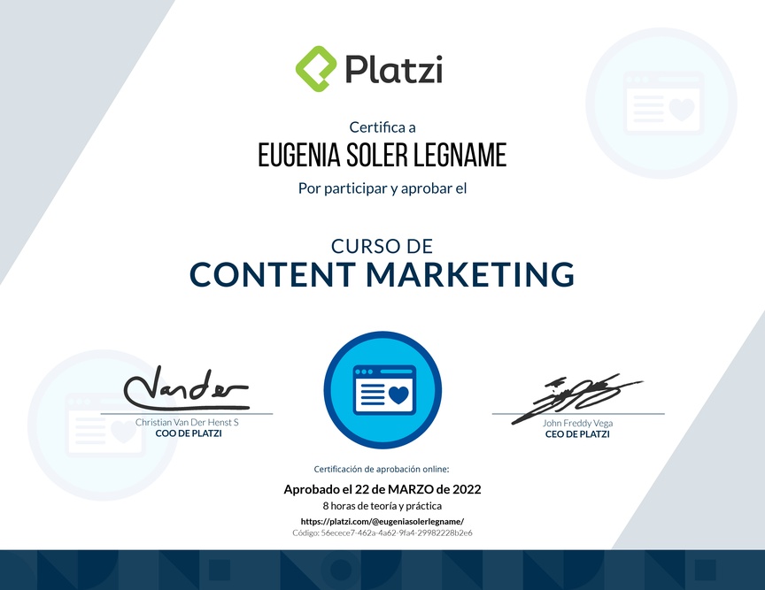 Diploma del Curso de Content Marketing