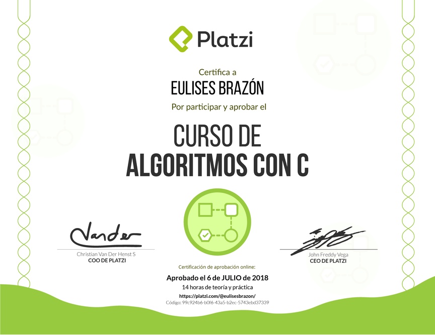 Diploma del Curso de Algoritmos con C 2017