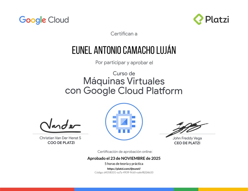 Diploma del Curso de Máquinas Virtuales con Google Cloud Platform
