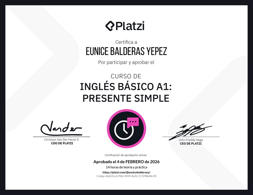 Diploma del Curso de Inglés Básico A1: Presente Simple