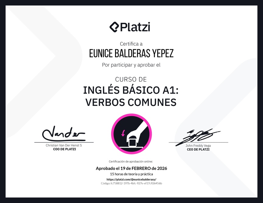 Diploma del Curso de Inglés Básico A1: Verbos Comunes