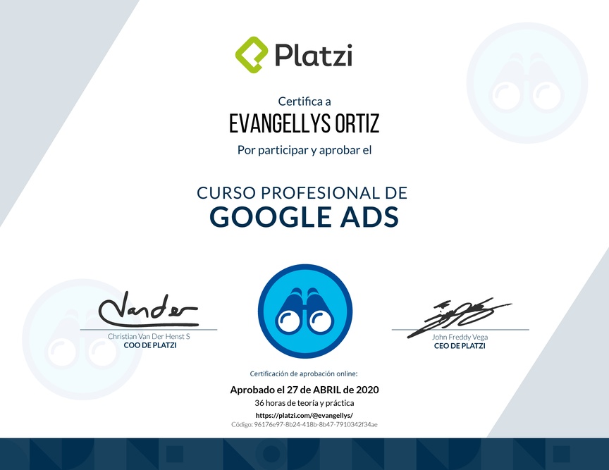 Diploma del Curso Profesional de Google Ads