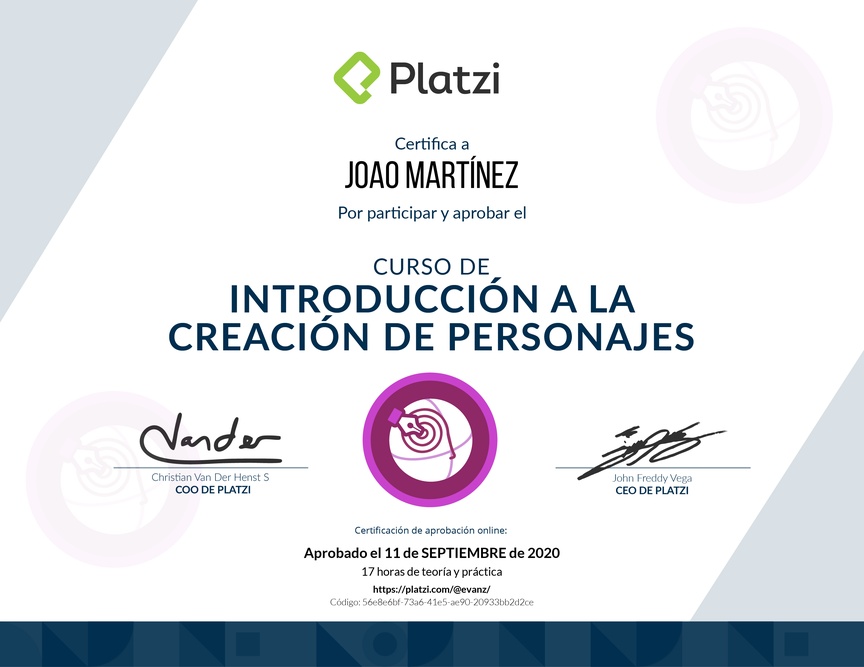 Diploma del Curso de Introducción a la Creación de Personajes