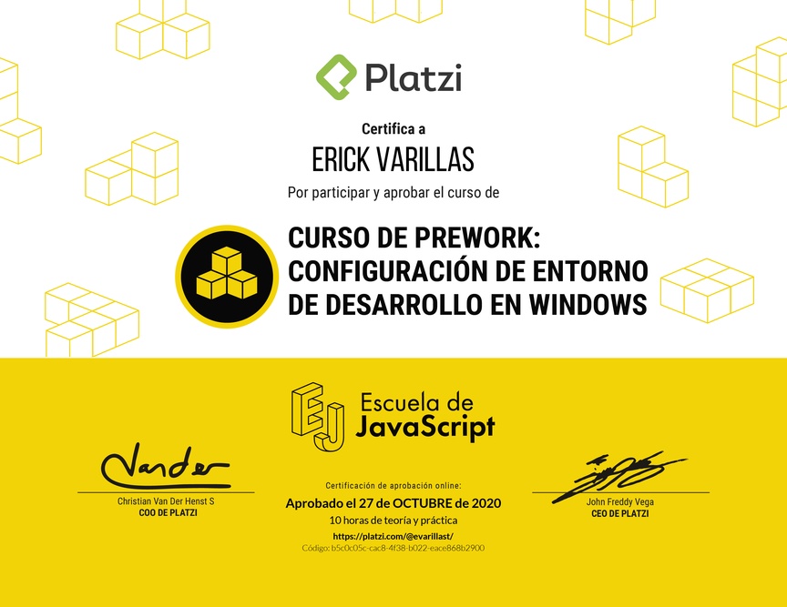 Diploma del Curso de Prework: Configuración de Entorno de Desarrollo en Windows