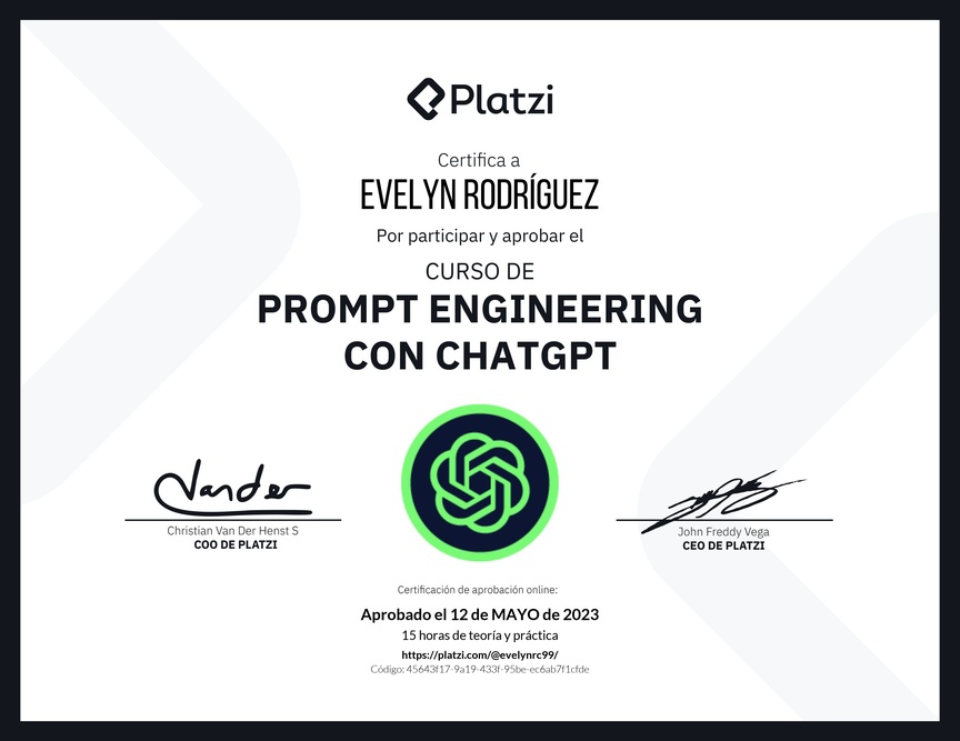 Diploma del Curso de Prompt Engineering con ChatGPT