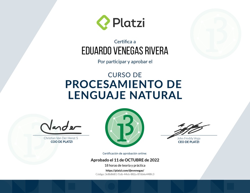 Diploma del Curso de Procesamiento de Lenguaje Natural