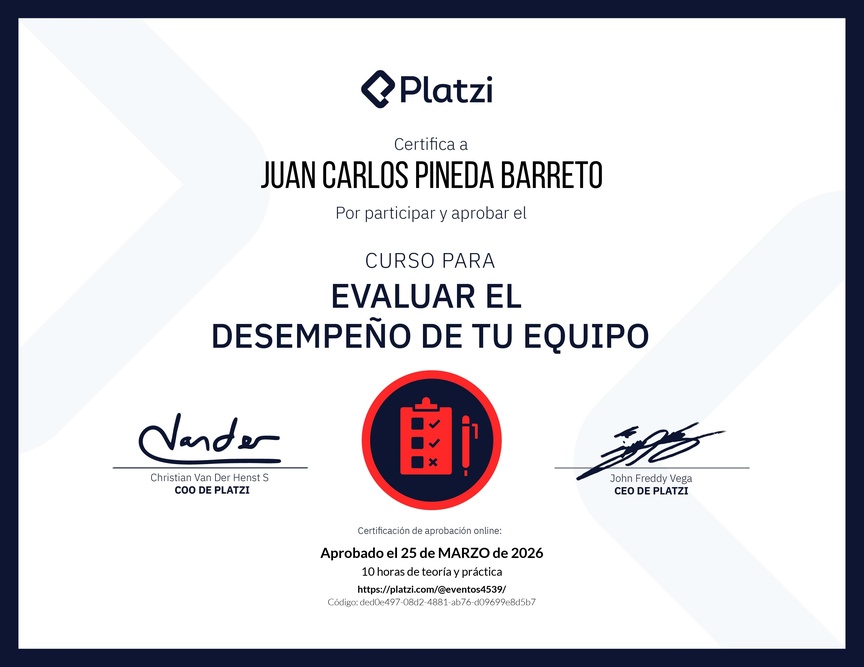 Diploma del Curso para Evaluar el Desempeño de tu Equipo