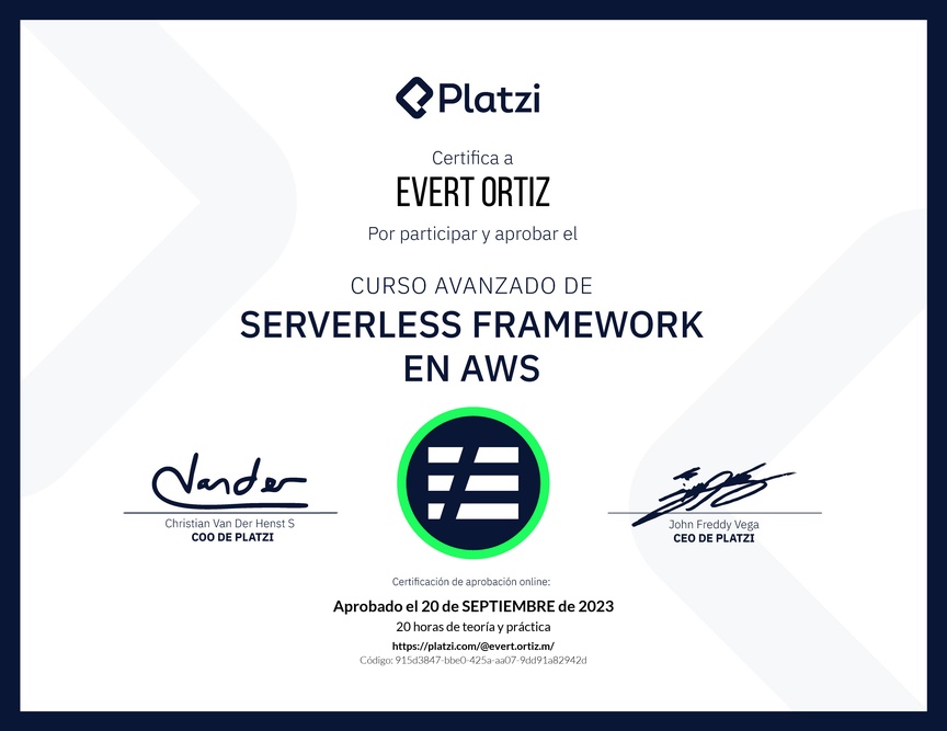 Diploma del Curso Avanzado de Serverless Framework en AWS