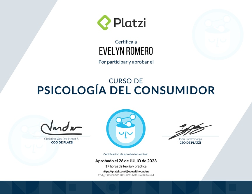 Diploma del Curso de Psicología del Consumidor