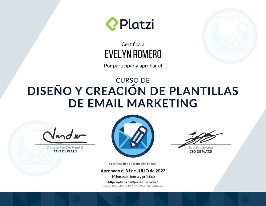 Diploma del Curso de Diseño y Creación de Plantillas de Email Marketing