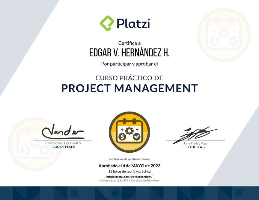 Diploma del Curso Práctico de Project Management
