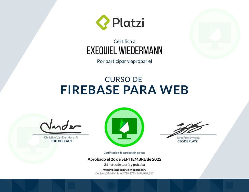 Diploma del Curso de Firebase 5 para Web
