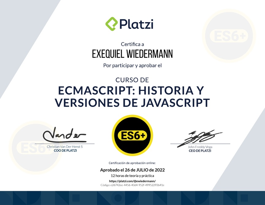 Diploma del Curso de ECMAScript 6+