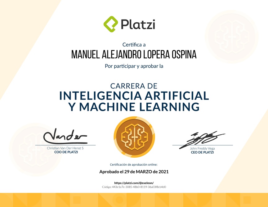 Diploma de la Ruta de Aprendizaje de Inteligencia Artificial y Machine Learning