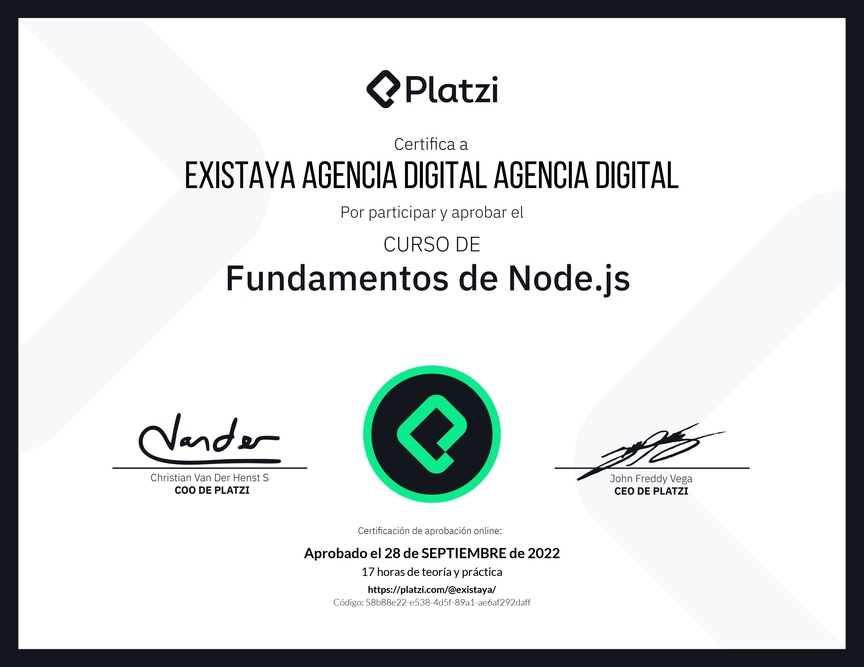 Diploma del Curso de Fundamentos de Node.js