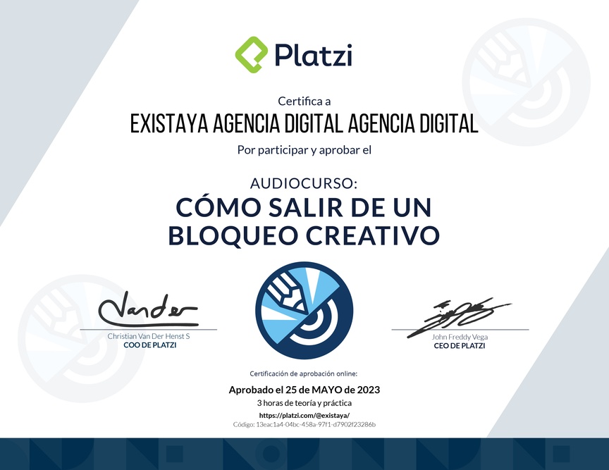 Diploma de Audiocurso: Cómo salir de un Bloqueo Creativo