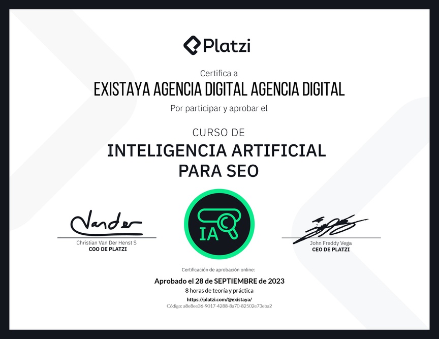 Diploma del Curso de Inteligencia Artificial para SEO