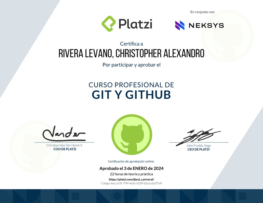 Diploma del Curso Profesional de Git y GitHub